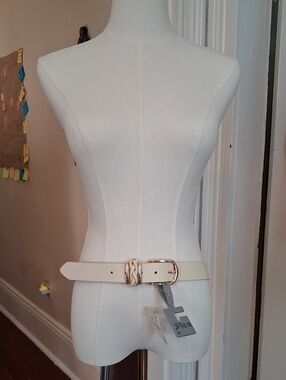 Linea Pelle Ivory Women's Waist Belt with Gold-Tone Braided Buckle Size Medium